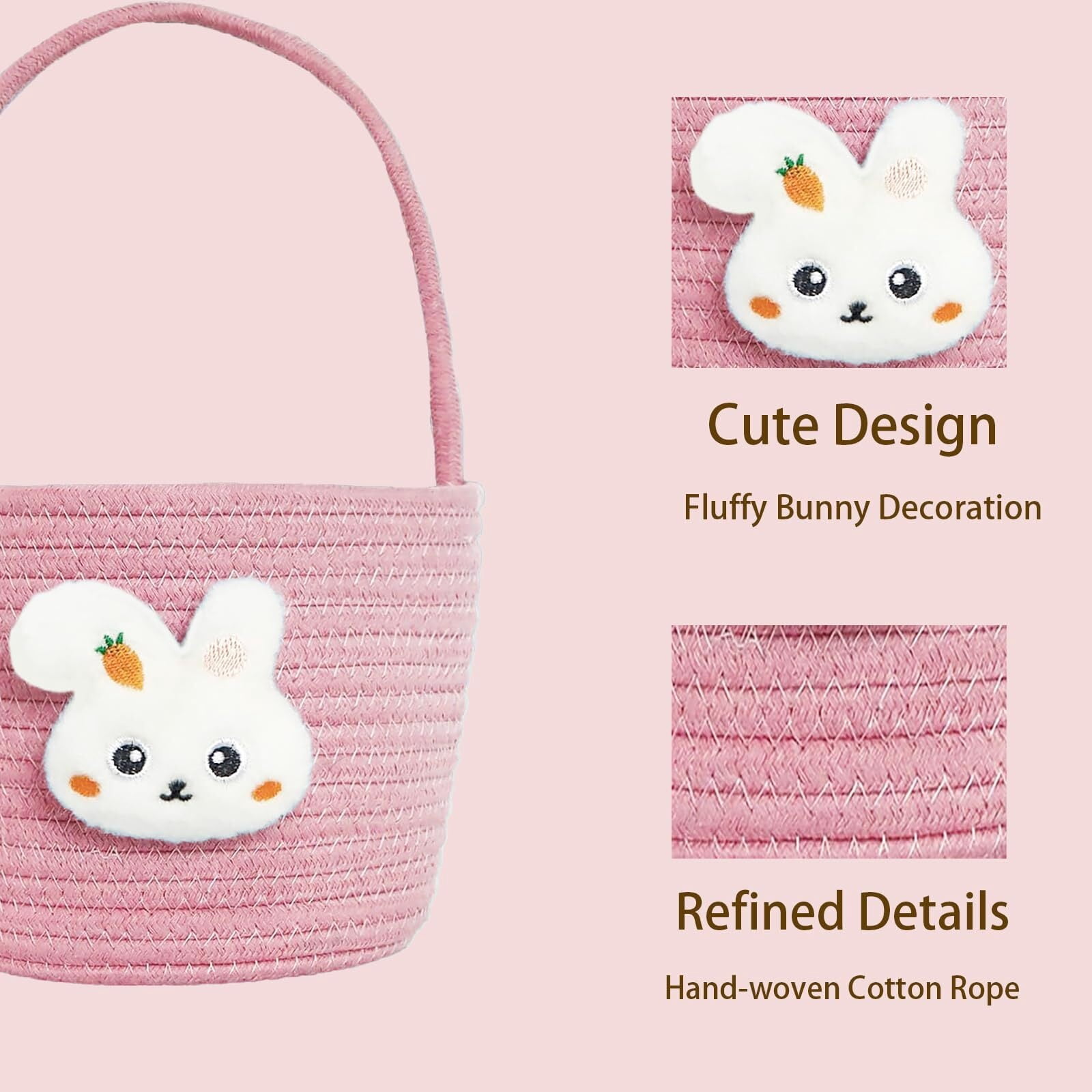 Poschnor Easter Basket for Kids, Easter Bunny Basket with Gift Bags and Ribbons, Woven Cotton Rope Egg Easter Baskets for Girls, Boys, Toddler, Babies, Blue