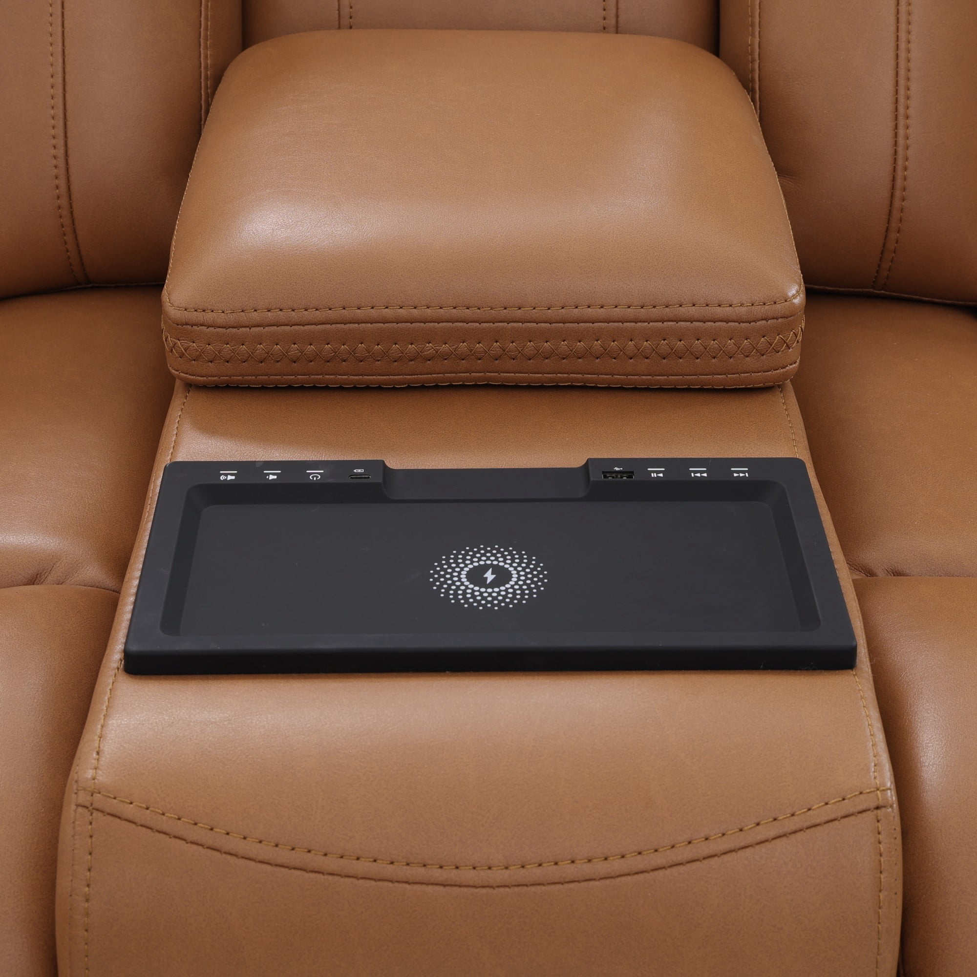 Gewnee Power Recliner with Wireless Charging, LED Ambient Lights, Built in Bluetooth Speakers, USB & Type‑C Ports, Hidden Storage, Home Theater Seating with Cup Holders, Air Leather‑Orange Yellow