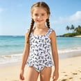 thumbnail image 4 of Rggeeun Toddler Girls One-Piece Cute Floral Pattern Wide Straps Square Neck U-Back Elastic with Ruffle for Summer Pool Party Comfort Bathing Suit,Black,6 Years, 4 of 7