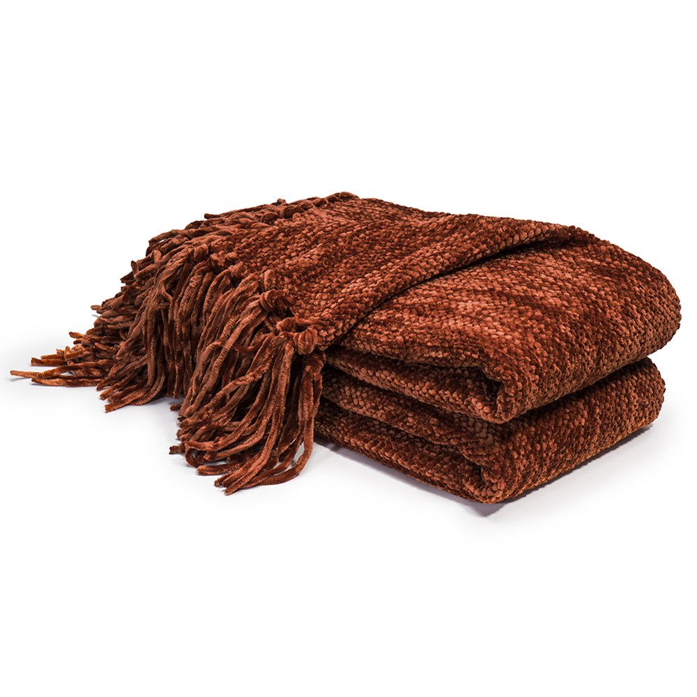 DOZZZ Decorative Chenille Thick Couch Throw Blanket with Fringe, Mixed