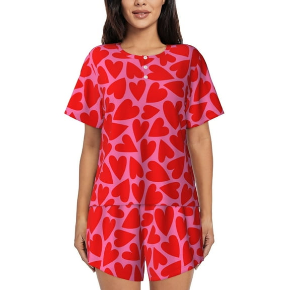 Picia Love Heart Pajamas Sets for Women Soft Short-Sleeved Pjs with Lounge Shorts Two Piece Sleepwear-Small