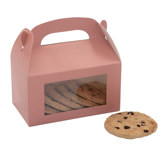 Fun Express 6" x 7" Cardstock Dusty Rose Treat Boxes with Display Window - 12 Pieces