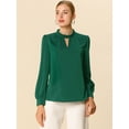 thumbnail image 3 of INSPIRE CHIC Women's Keyhole Stand Collar Pleated Back Button Blouse Tops, 3 of 6