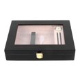 thumbnail image 1 of Caja para humidores de puros con capacidad para 8 a 15 puros, hecha a mano, con tapa de vidrio y humidificador, divisores extraíbles para hombres, color negro, 1 of 15