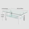 thumbnail image 3 of Modern Glass Coffee Table with White Metal Legs, 2-Tier Clear Tempered Glass Rectangle Tea Table for Living Room, 39.5"x23.62"x17.72" Stylish Center Table with Ample Storage (White Color), 3 of 11