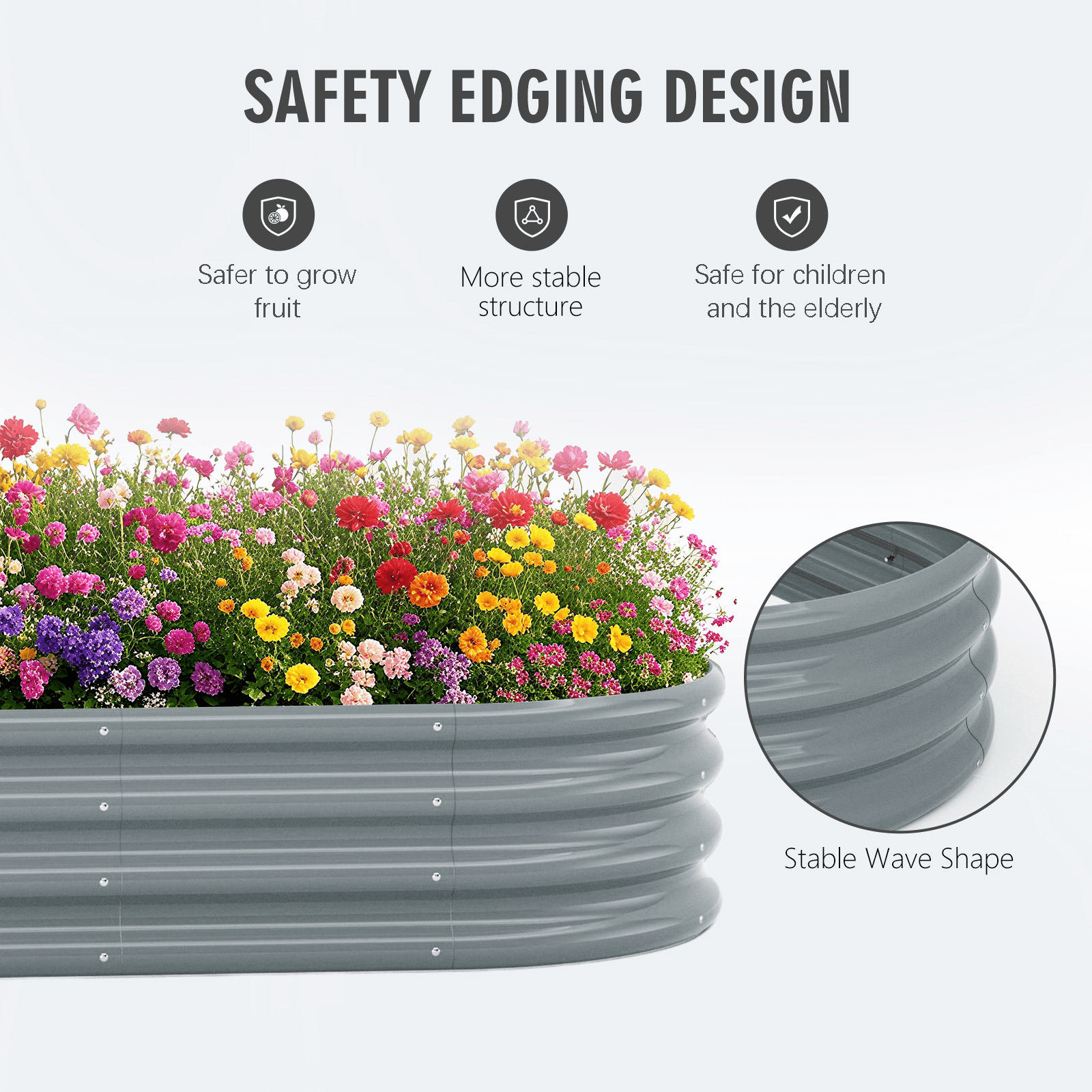 Nana Guard Galvanized Raised Garden Bed Kit, Galvanized Planter Boxes Outdoor, Oval Metal Raised Garden Beds for Vegetables,Gray