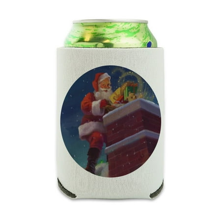 

Christmas Holiday Santa Going Down the Chimney Can Cooler - Drink Sleeve Hugger Collapsible Insulator - Beverage Insulated Holder