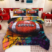 Homewish Teens Boys Men Football Gamer Full Size Comforter Sets 3-Piece,Abstract Graffiti Splash Bedding Comforter Set,Sport Rugby Theme Lightweight Bedding Sets,Luxury Bedroom Decor,Reversible