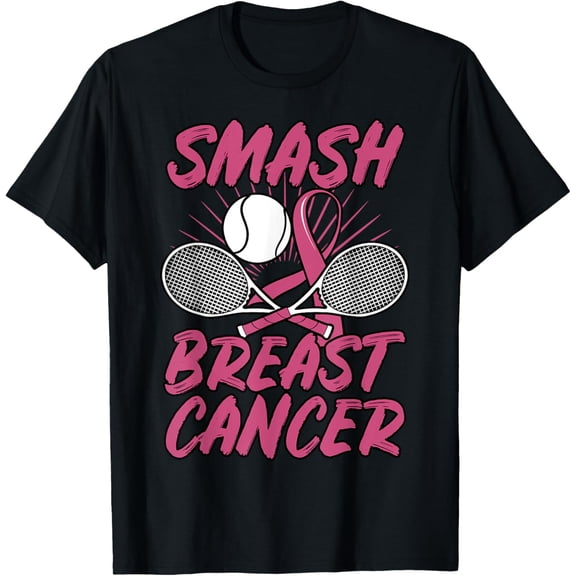 Breast Cancer Tennis Ball Racket Pink Ribbon Mammogram Sport Funny Creative Graphic T-Shirt