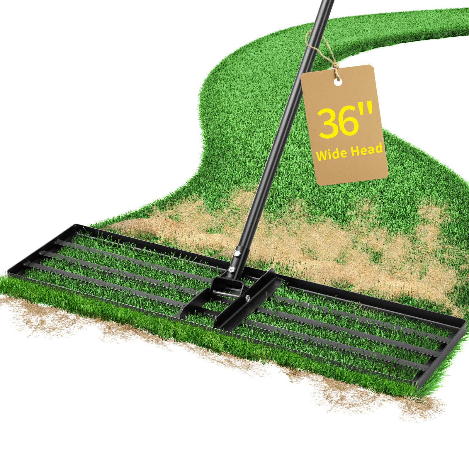Heavy Duty Lawn Leveling Rake 72 Inch Long Handle Yard Leveler for Grass Soil Ground Dirt Leveler Tool for Lawn Garden Golf Course Maintenance