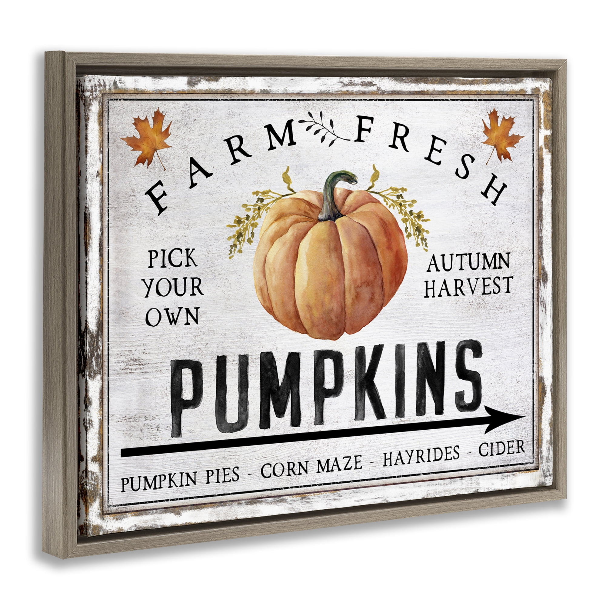 Stupell Industries Farm Fresh Pumpkin Holiday Painting Brown Floater Framed Canvas Art Prints Wall Art, 21 x 17