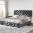 thumbnail image 1 of Yeshouse Base de cama tapizada con plataforma, 4 cajones y cabecera ajustable. Diseño capitoné con botones cosidos en forma de diamante. No requiere somier. Fácil montaje, 1 of 7