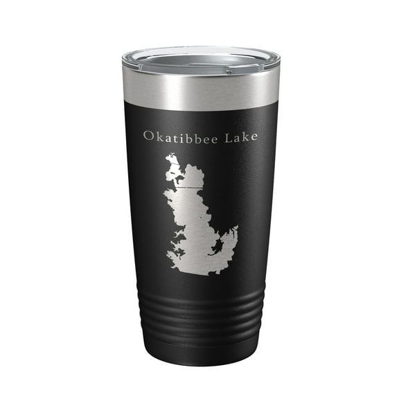 Okatibbee Lake Map Tumbler Travel Mug Insulated Laser Engraved Coffee Cup Mississippi 20 oz Black