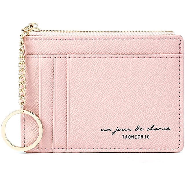 Cartera pequeña y delgada Meskcv con tarjetero y bolsillo frontal con bloqueo RFID rosa