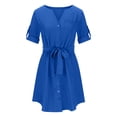 thumbnail image 3 of FAIWAD Robe Chemise à Col en V pour Femme, Manches Courtes, Boutonnée, Robe Tunique d'Été Décontractée, Mini-Robe avec Ceinture, 3 of 5