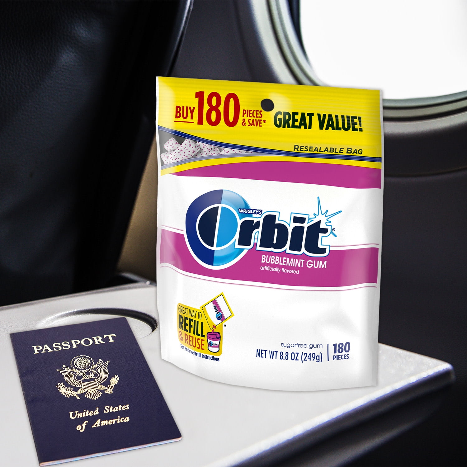 (4 pack) Orbit Bubblemint Sugar Free Chewing Gum, Value Pack - 180 Ct Bag