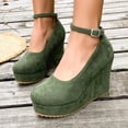 thumbnail image 2 of CYMMPU Women's Closed Toe Wedge Pumps, Ankle Strap Platform Dress Shoes, Vintage High Wedge Heel Outdoor Daily Casual Footwear Green 40, 2 of 8