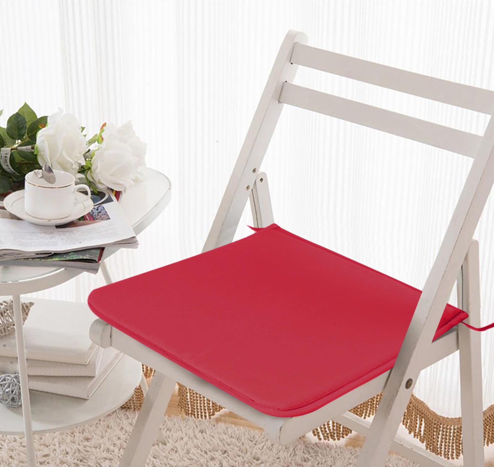 Fdelink Cushion Square Strap Garden Chair Pads Seat Cushion for Outdoor Bistros Stool Patio Dining Room Red