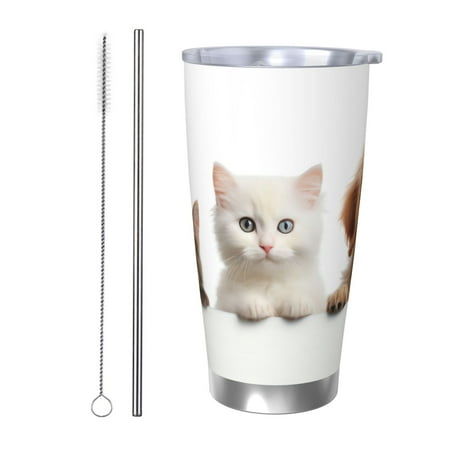 

Lukts Cute Kittens And Puppy for 20OZ Car Cup Stainless Steel Direct Drinking Straw Thermos Cup Suitable for Office Travel and Car-Straw Two-piece Set