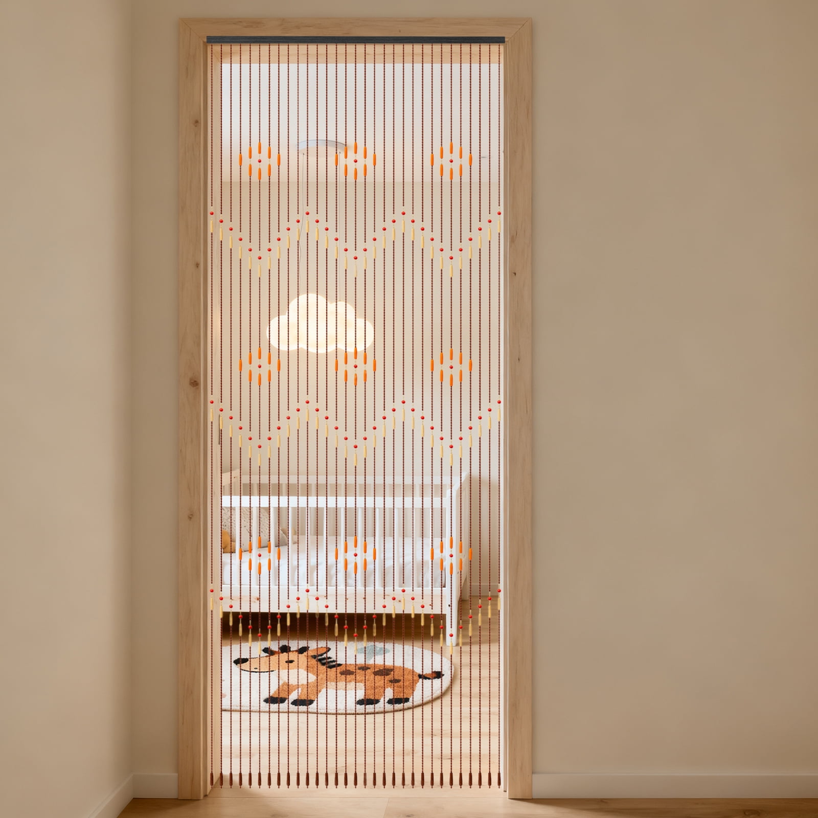 Wooden Beaded Curtain, 31 Strands 35.4" x 86.6" Door String Curtains, Beads Hanging Fringe Room Divider Curtain for Doorways Hallway Entrance Multi-Scenario