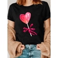 thumbnail image 1 of T-Shirt Décontracté Col Rond pour la Saint-Valentin pour Femmes, Tissu Tricoté, Manches Courtes Légèrement Extensible, Coupe Régulière, Haut Toutes Saisons avec Imprimé Cœur et Nœud Amour Sucre pour Adulte, Homme, Femme, Adolescent, 1 of 7