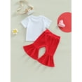 thumbnail image 4 of Gureui Newborn Infant Baby Girls Fashion Outfits Letters Print Short Sleeve Tops + Flare Pants Casual Valentine's Day 2Pcs Set, 4 of 8