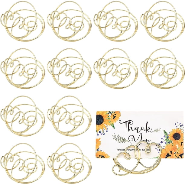 16 portatarjetas grandes con forma de corazón para mesa de boda, portafotos de metal dorado, clips para fotos.