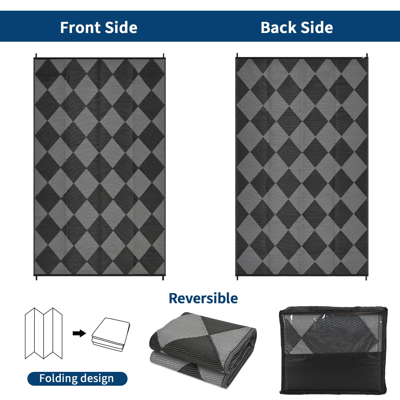 Volkmi Check Adult Outdoor Rugs, 9x12ft, Waterproof,Collapsible, Easy Clean