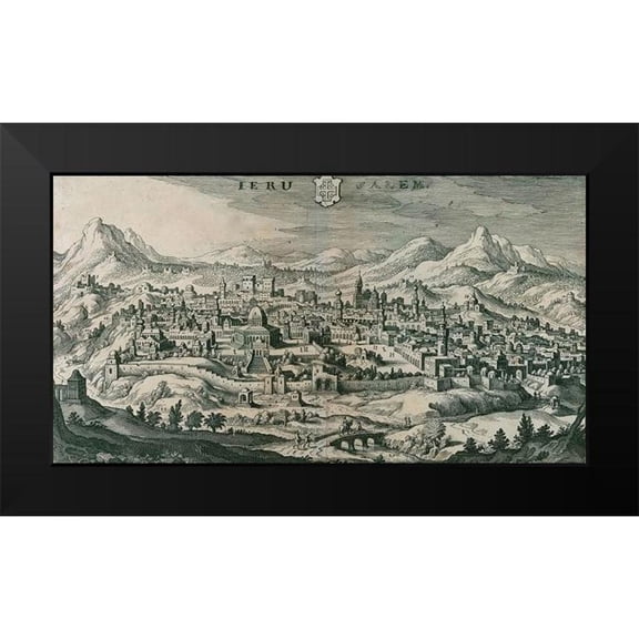 Vintage Maps 14x9 Black Modern Framed Museum Art Print Titled - Antique Map of Jerusalem