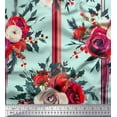 thumbnail image 1 of Soimoi Green Cotton Jersey Fabric Holly Leaves & Ranunculus Floral Print Fabric by the Yard 58 Inch Wide, 1 of 3