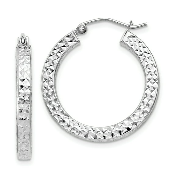 Primal Silver Sterling Silver Rhodium-plated Diamond-cut 3x25mm Square Tube Hoop Earrings