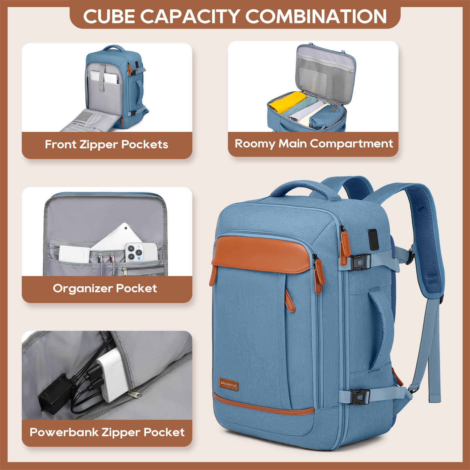 Joyway 2-Piece Travel Backpack Set Airline-Approved Waterproof Carry-On Luggage with USB Charging Port Comfortable Straps & Matching Toiletry Bag