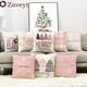 thumbnail image 2 of Funda de cojín de lino con diseño de árbol de Navidad, cubierta bonita de copos de nieve, color rosa, decoración de Año Nuevo, 2023, 2 of 4