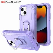 Dteck Back Case For Apple iPhone 13 Mini, Ring Stand Shockproof Hybrid Hard PC Soft Silicone Bumper Heavy Duty Shockproof Three Layer Drop Protective Girls Boy Cute Phone Case(Purple)