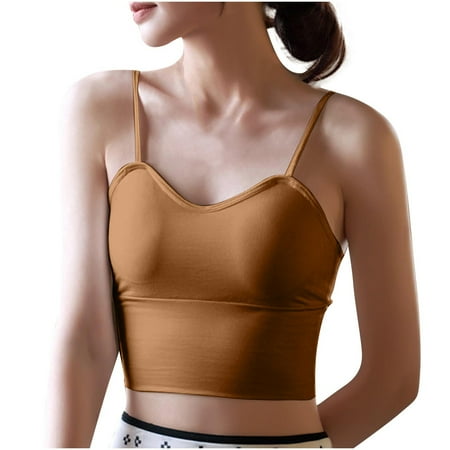 Vest Top with Built in Bra Women Knitted Cotton Spaghetti Strap V Neck Camisoles Summer Short Basic Tank Top Gym Yoga Sleeveless Backless Vests