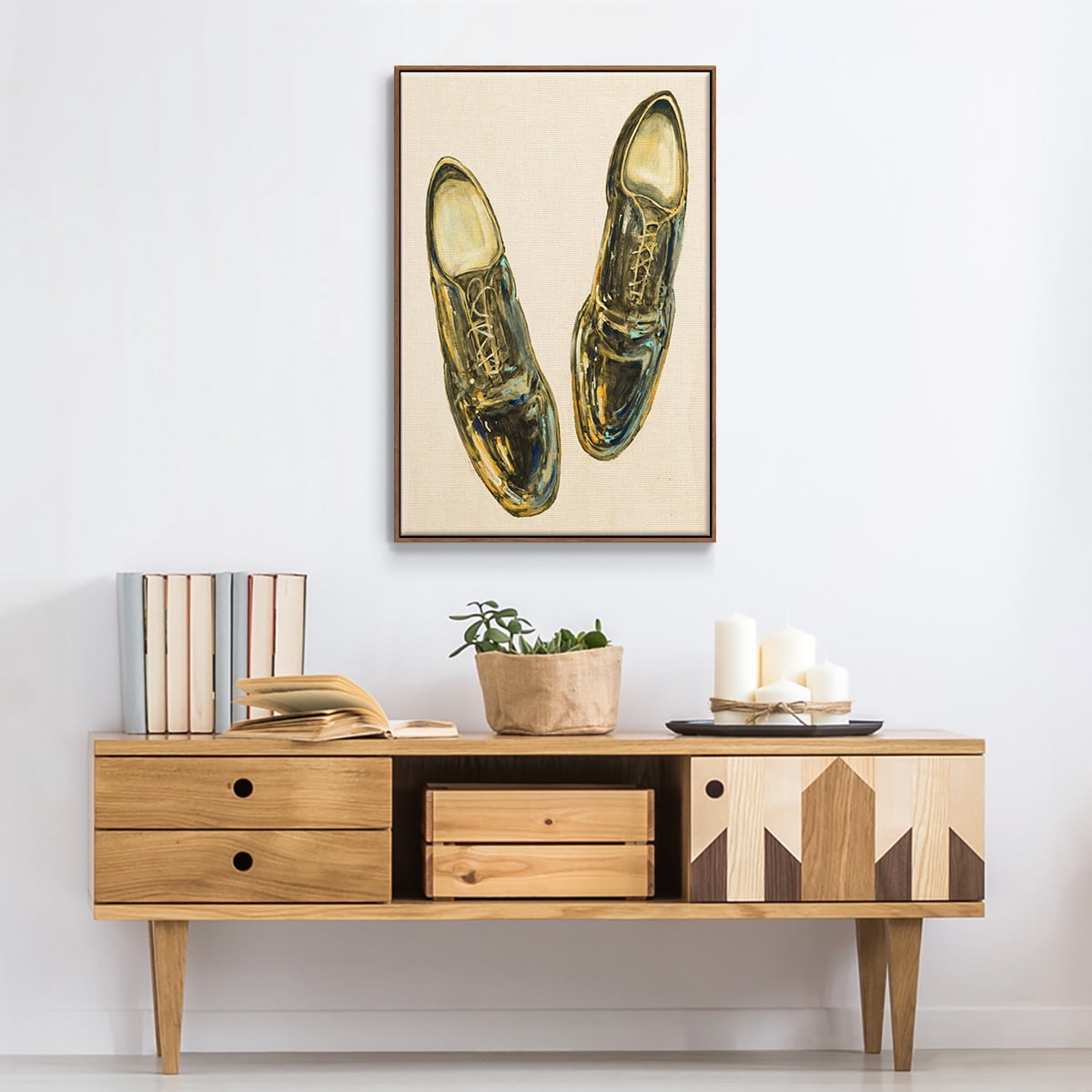 The Shoe Fits I V1 Framed Premium Gallery Wrapped Canvas - Ready to Hang - 25 x 37 - Walnut Floating Frame