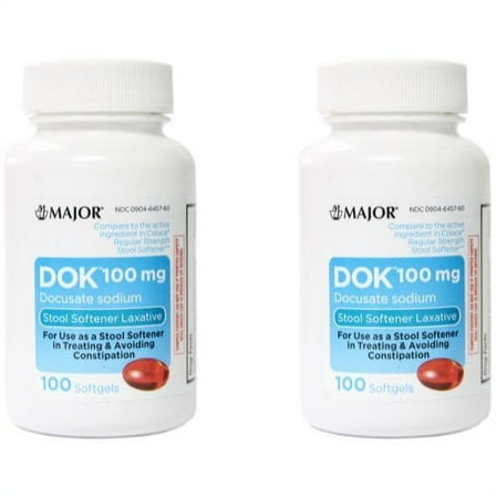 Major Docusate Sodium Stool Softener Laxative Softgels, 100 Ct (2 pack) (Bundle)