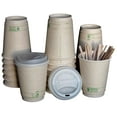 thumbnail image 1 of Certified Compostable Coffee Cups by Living Balance | 12oz - 100 cups with Compostable Lids, Stirrers, and Integrated Sleeves, 1 of 9