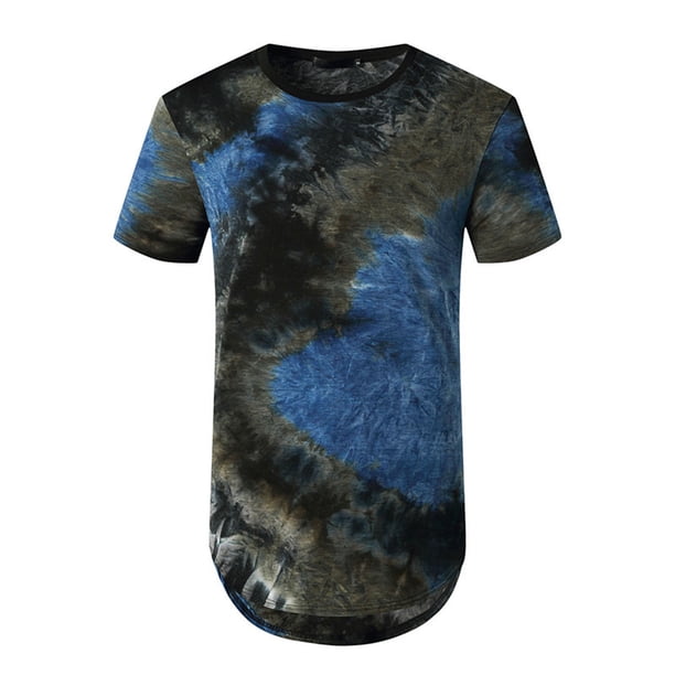Hombres manga corta casual cuello redondo tie-dye pulóver deportes de longitud media camiseta blusa tops Pompotops oipoqjl6229
