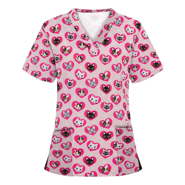 Pntutb Blusa de uniforme de trabajo con cuello en V y manga corta para mujer Pntutb Pntutb-1039
