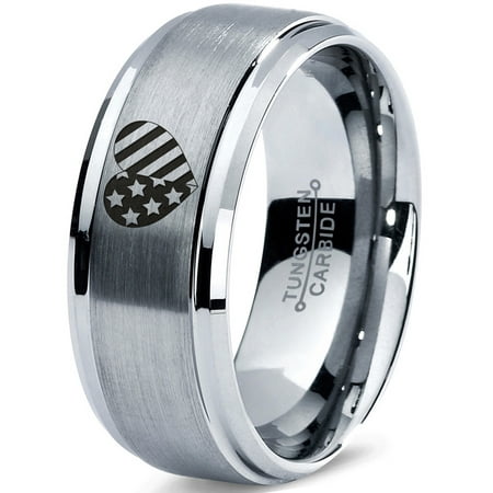 Zealot Jewelry Tungsten American Heart Shaped Flag Band Ring 8mm