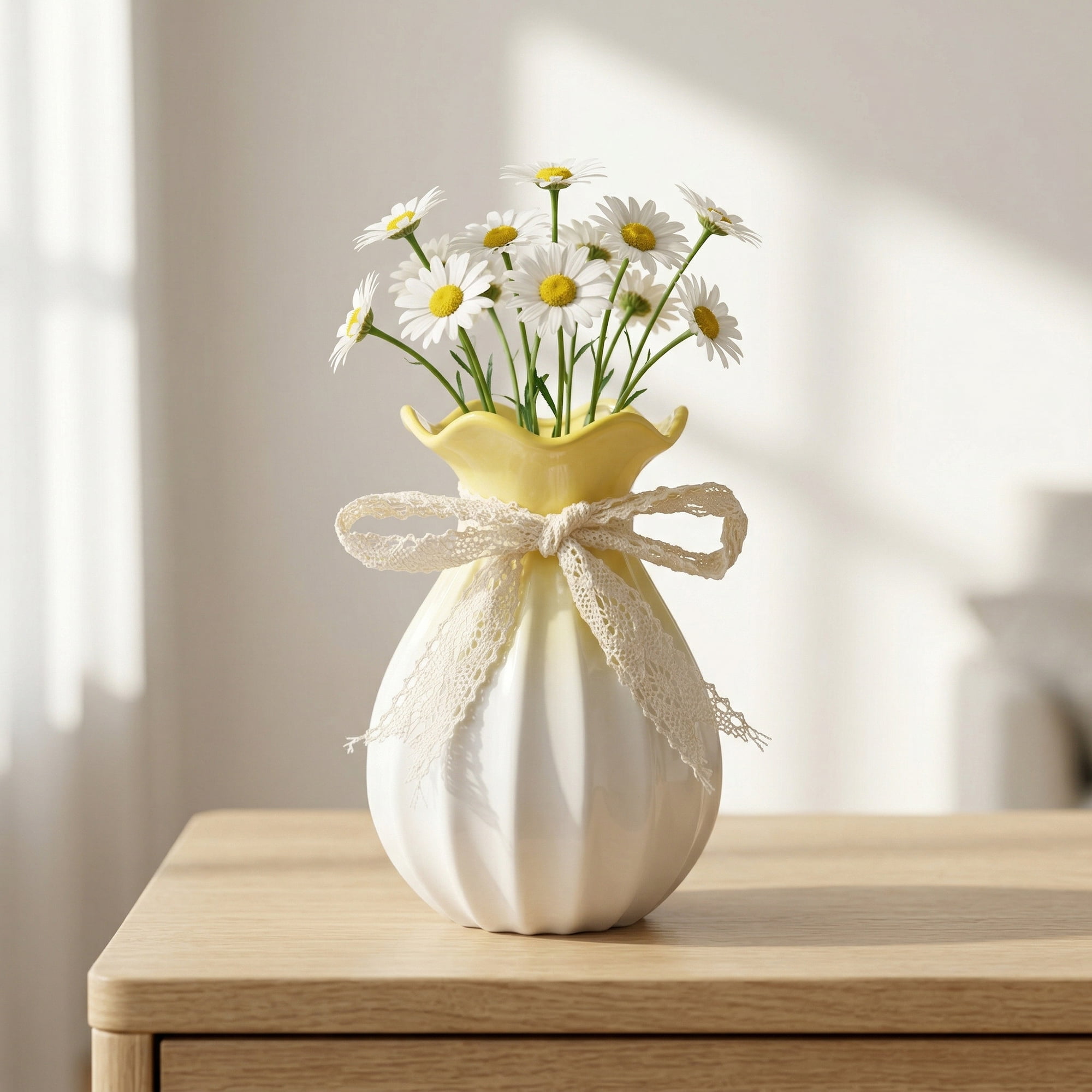 Unique Bargains Modern Ceramic Flower Vase for Centerpiece Yellow 4.3"L x 4.3"W x 7.9"H