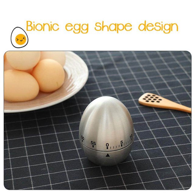 pitrice Stainless Steel Egg Shape Kitchen Timer Mechanical Drive Count-down Kitchen Timer