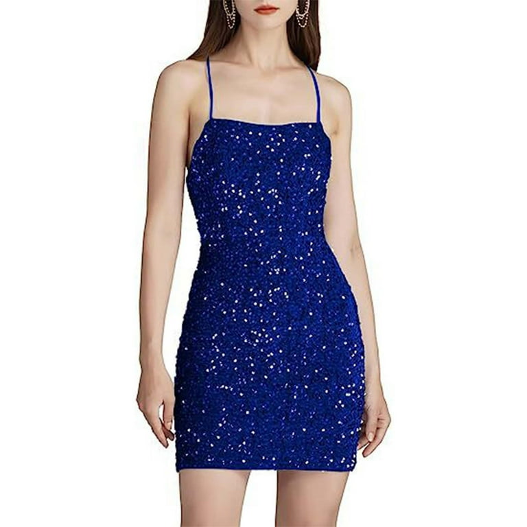 sachin and babi light blue dress BOBOGOJP Sparkly Sequin Homecoming Dresses for Teens 2024 Short Halter Mini  Cocktail Party Dresses (Blue,L)