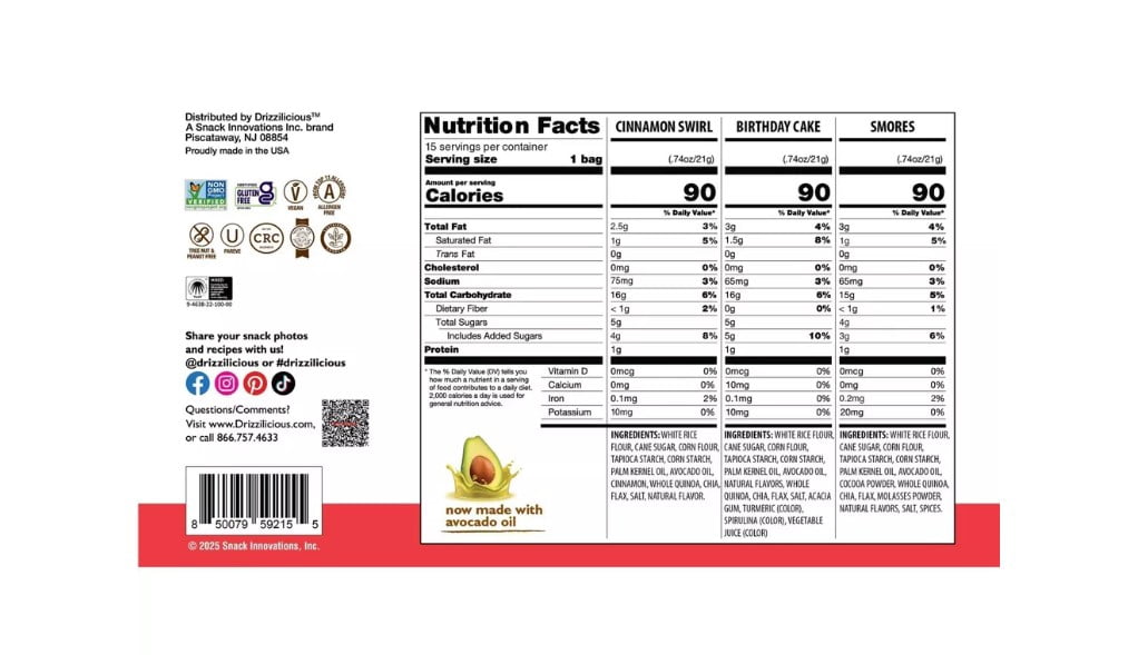 Drizzilicious Drizzled Mini Rice Cake Variety Pack - 11.1oz/15ct