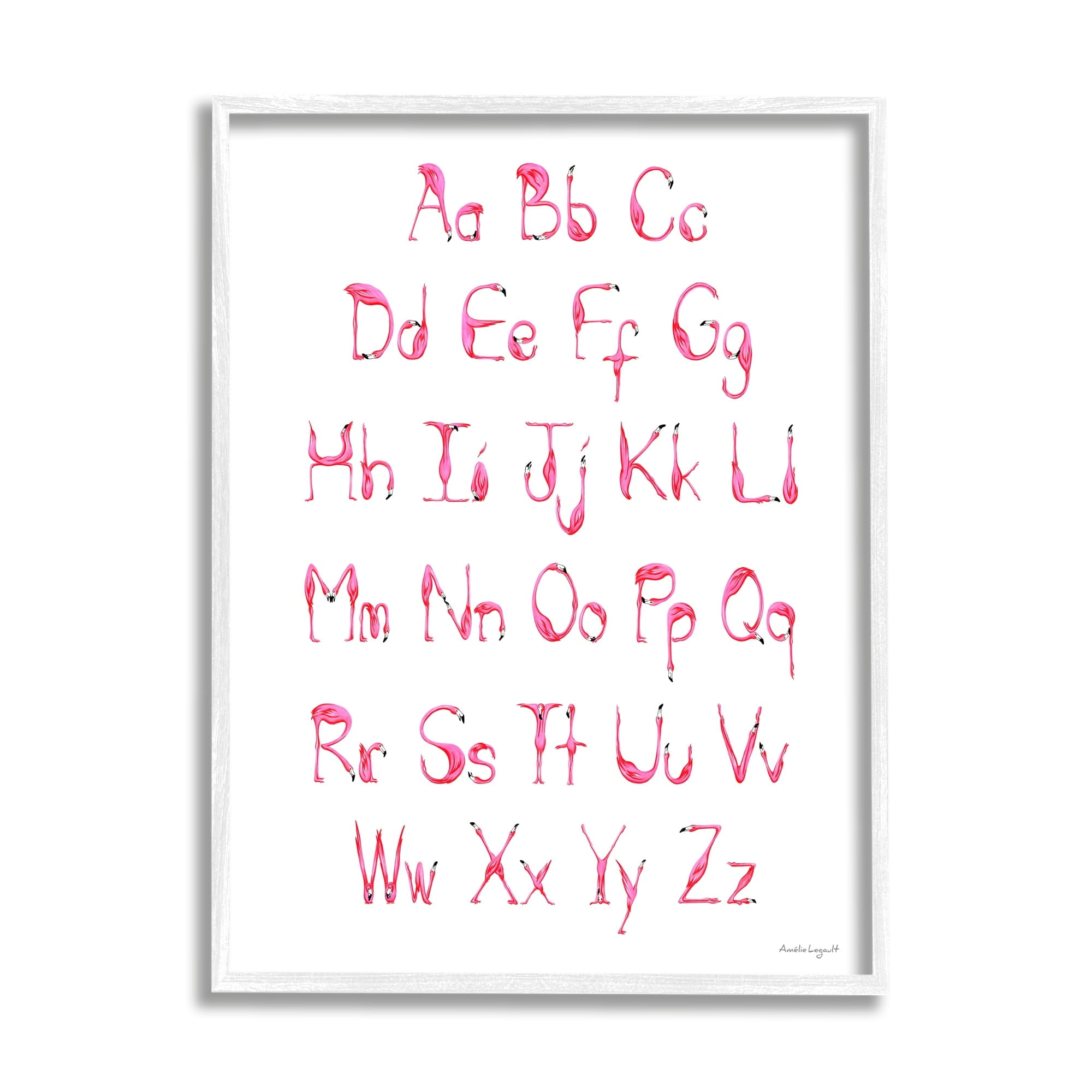 Stupell Industries Flamingo Shaped Letters Alphabet Pink Typography Design Graphic Art White Framed Art Print Wall Art, Design by Amelie Legault