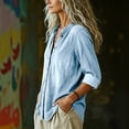 thumbnail image 6 of SnZhen Ladies Denim Shirt Front Button Long Sleeve Collarless Relaxed Fit Casual Top Gray,S, 6 of 6