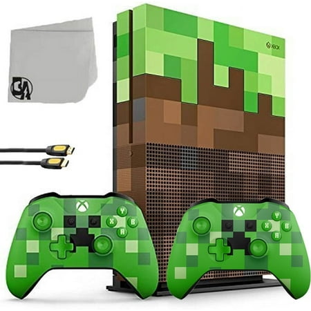 Pre-Owned Microsoft 23C-00001 Xbox One S Minecraft Limited Edition 1TB Gaming Console 2 Controller Included BOLT AXTION Bundle