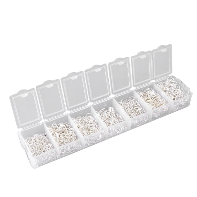 MasteelfCA 1500 Pcs Accessoires de Bijoux à 7 Compartiments Forme Ronde Bagues Ouvertes Matériaux de Fabrication de Bijoux pour Boucles d'Oreilles (Argent)