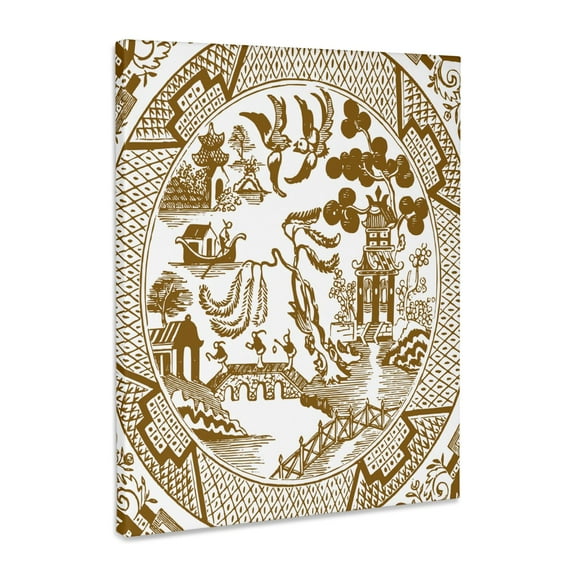 3dRose, Willow Pattern Detail in Brown and White, Museum Grade Canvas Wrap 11x14
